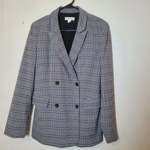 Treasure & Bond Gray And Black Plaid Double Breasted Blazer Size Medium